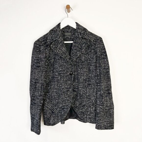CLEARANCE  - Zenobia Black and White Cross Hatch Pattern Wool Blend Blazer - Picture 1 of 6